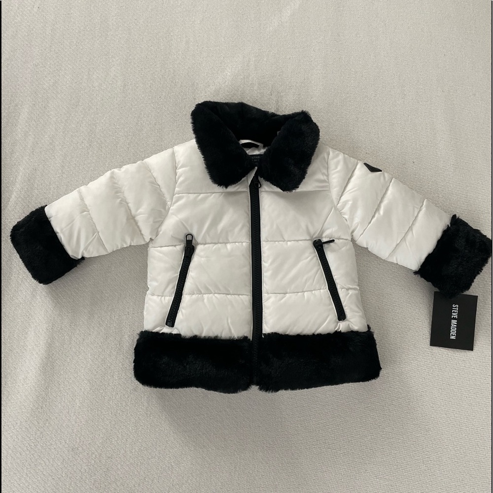 New infant Steve Madden Jacket, black and white size 18m
